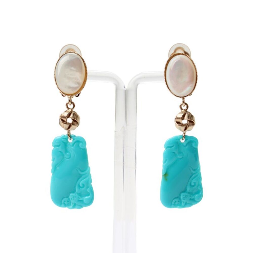 Philippe Ferrandis Womens Gold Tone Mother of Pearl + Resin Dangle Earrings